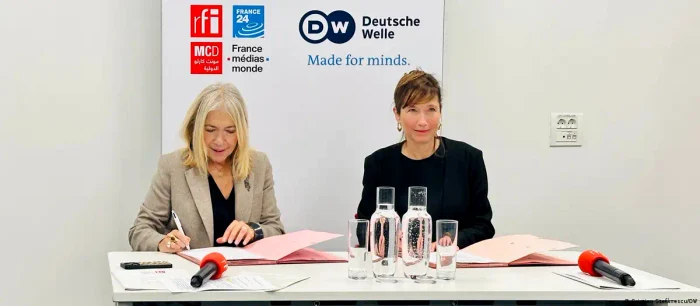 Marie-Christine Saragosse, președinta France Médias Monde, și Barbara Massing,  președinta DW