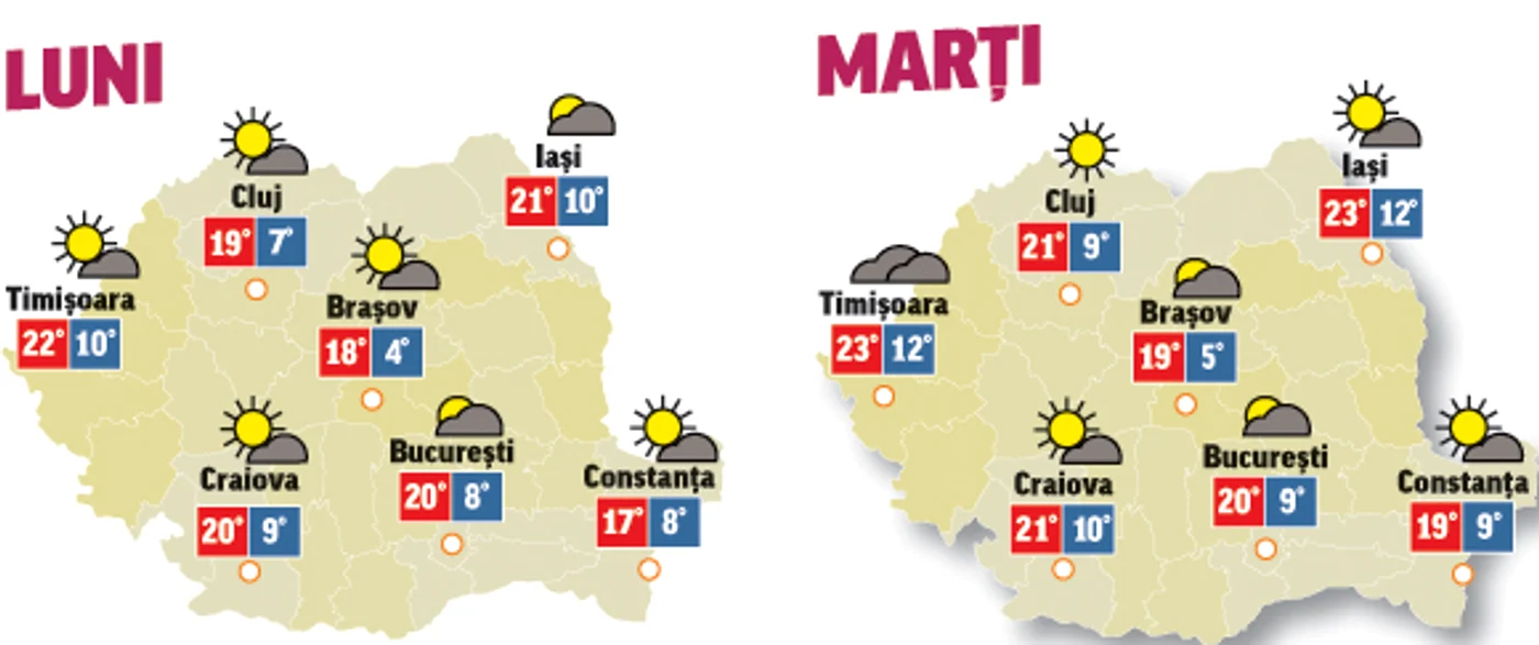 În următoarele două zile vom avea parte și de soare, dar nu pentru mult timp și doar pe alocuri