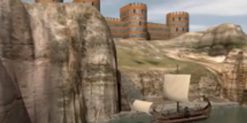 Reconstituire virtuală - Corabie la cetatea Carsium din Hârşova pe malul Dunării Sursa Youtube