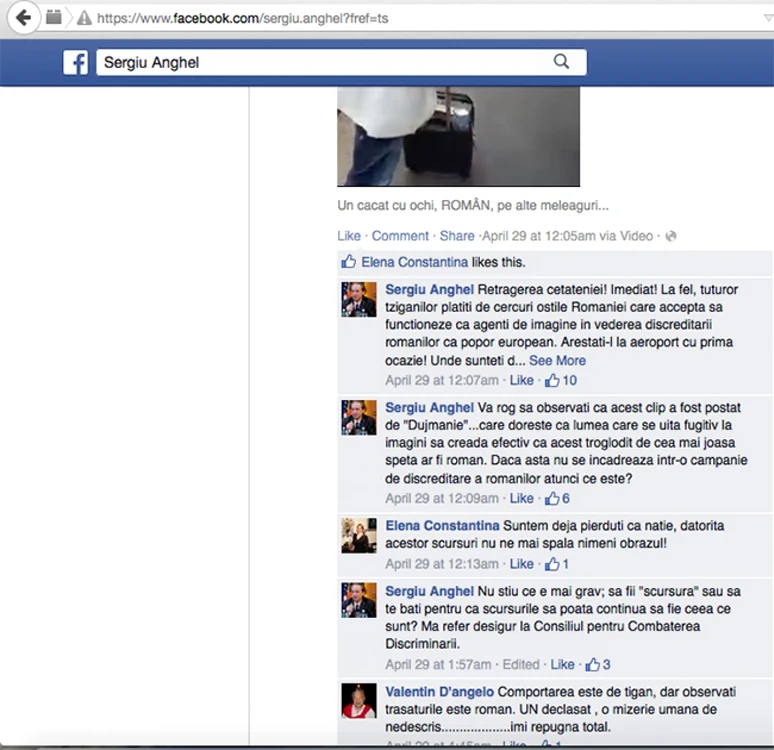 Sergiu Anghel scriind despre romi