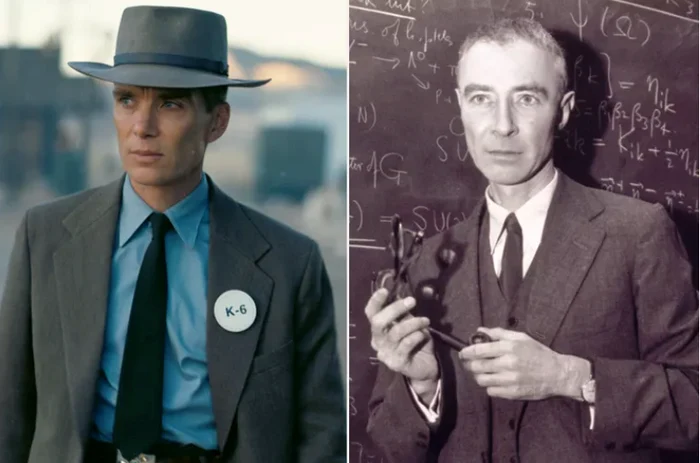 Cillian Murphy (stânga) în rolul lui J. Robert Oppenheimer (dreapta). Sursă foto: People