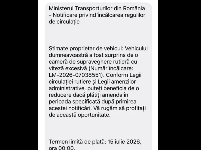 Mesajul fals trimis de escroci Foto: DRPD Craiova