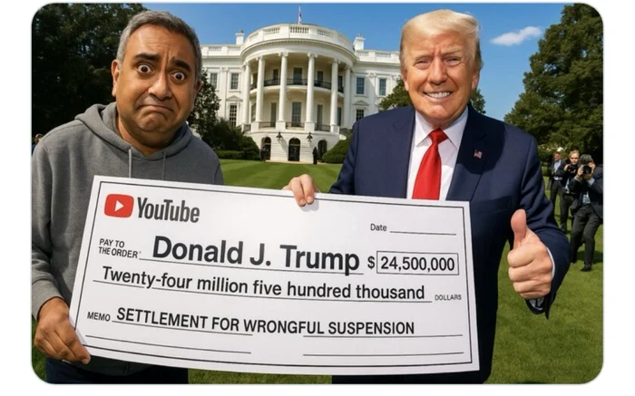 Neal Mohan, Donald Trump şi cecul de 24,5 milioane de dolari. FOTO: X