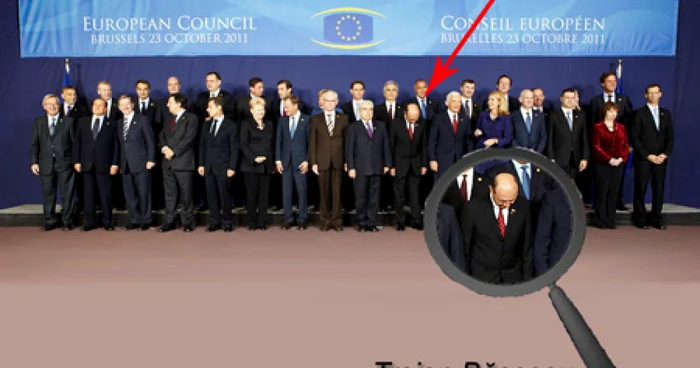 Traian Băsescu, surprins într-o ipostază amuzantă în poza de grup a liderilor europeni