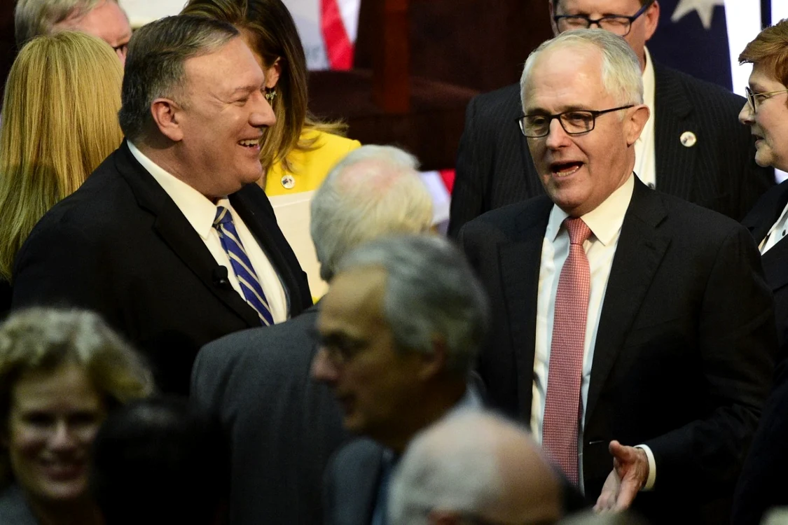 Fostul premier australian Malcolm Turnbull alături de secretarul de stat american Mike Pompeo la summitul consultaţiilor interministeriale între SUA şi Australia august 2019 FOTO EPA-EFE