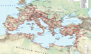 Principalele drumuri ale Imperiului Roman în timpul domniei lui Hadrian (117–138 d.Hr.). (© Wikimedia Commons)