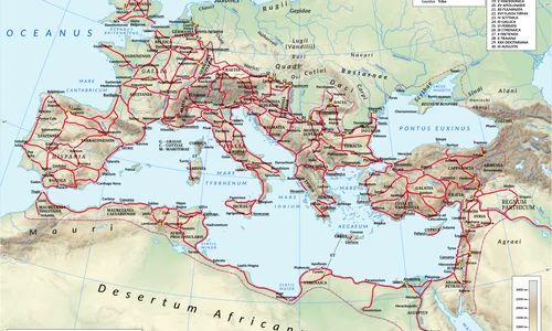 Principalele drumuri ale Imperiului Roman în timpul domniei lui Hadrian (117–138 d.Hr.). (© Wikimedia Commons)