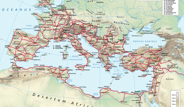 Principalele drumuri ale Imperiului Roman în timpul domniei lui Hadrian (117–138 d.Hr.). (© Wikimedia Commons)