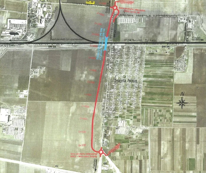 pasaj drajna cale ferata peste DN3A Lehliu-Feteşti şi magistrala de cale ferată Bucureşti-Constanţa.