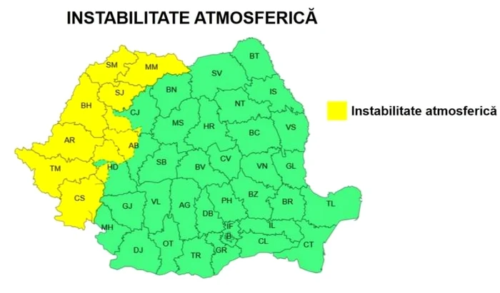 Instabilitatea atmosferică va afecta 10 județe