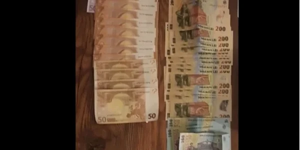 Valuta confiscată de la o reţea de hackeri români care a prejudiciat 125 de nemţi cu 600.000 de euro Foto Poliţia Română