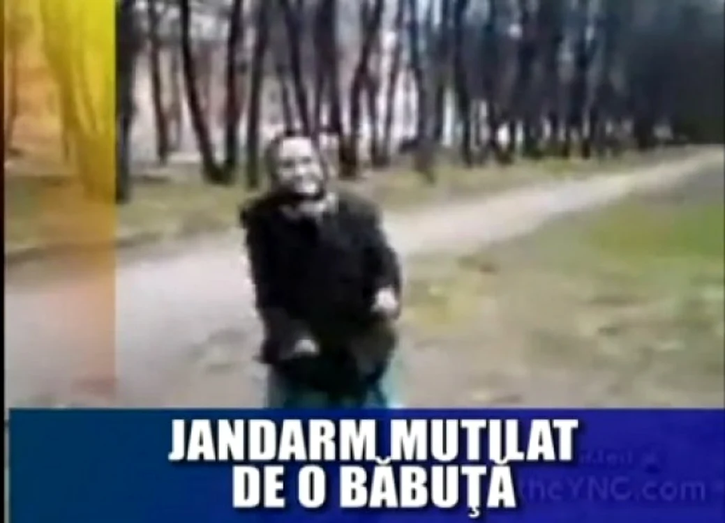 O băbuţă sfâşie un jandarm în Ştirile Caţavencii