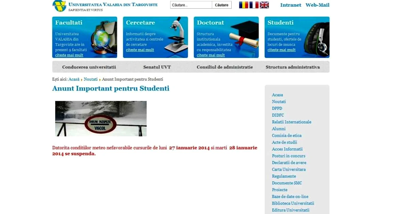 Universitatea Valahia din Târgovişte, locul 73 în lume, face o confuzie de neiertat între prepoziţiile "din cauză" şi "datorită"
