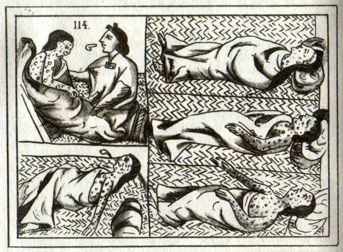 Victime ale variolei. Ilustrație aztecă din secolul al XVI-lea 