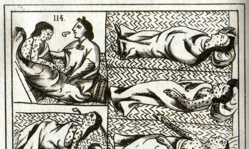 Victime ale variolei. Ilustrație aztecă din secolul al XVI-lea 