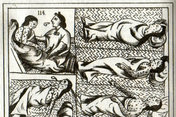Victime ale variolei. Ilustrație aztecă din secolul al XVI-lea