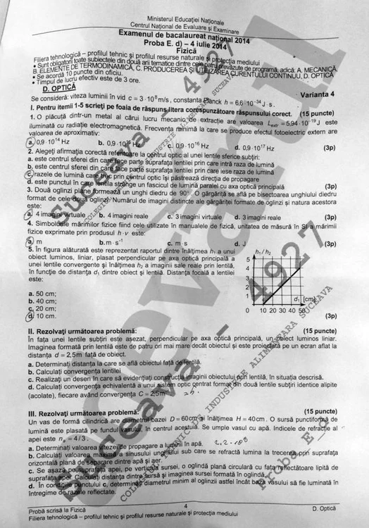 Subiectele la Fizica - Bac 2014