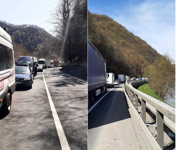 Cozi kilometrice pe Valea Oltului la mai bine de cinci ore de la producerea unui accident la Boiţa - Sibiu Foto colaj Ioan Crişan