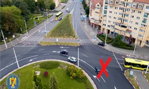 Cum să circuli corect într-un sens giratoriu cu trei benzi şi patru ieşiri respectiv intrări Foto captură video