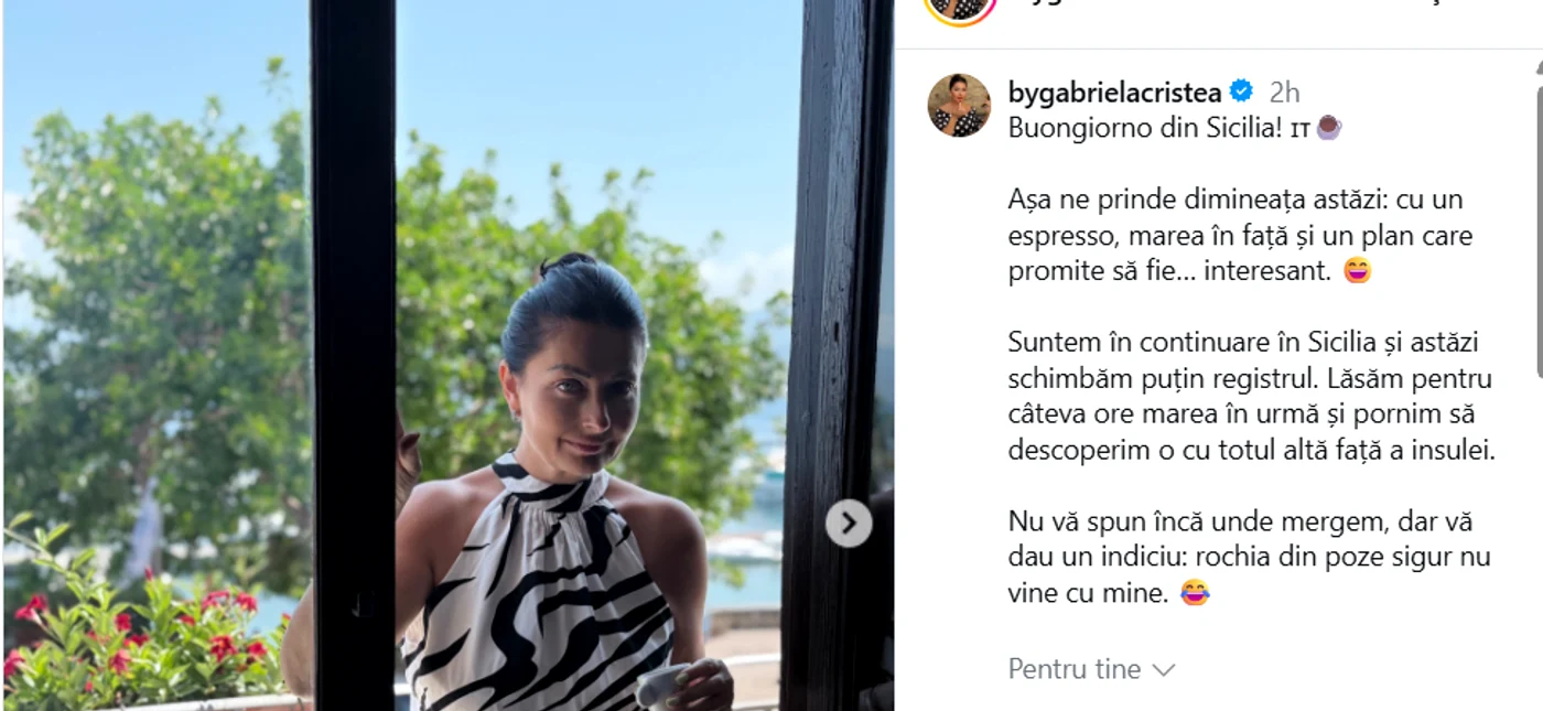 Postarea Gabrielei Cristea. Foto: Instagram