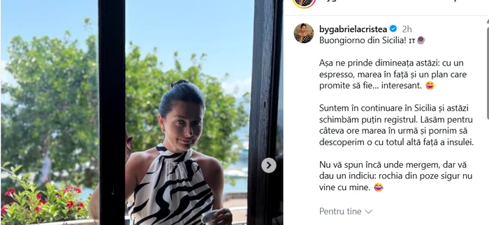 Postarea Gabrielei Cristea. Foto: Instagram