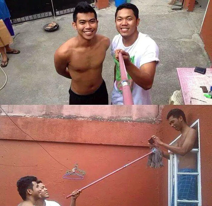 Bățul de la mop înlocuiește foarte bine un selfie stick
