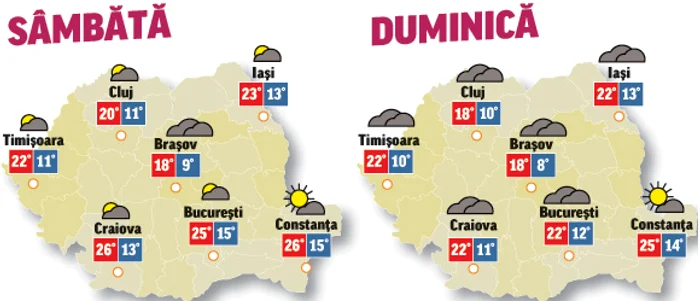Prognoza meteo pentru următoarele două zile anunță precipitații și vânt în jumătatea de vest a țării