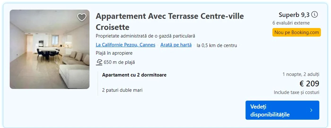 Apartament Cannes Captură Booking JPG
