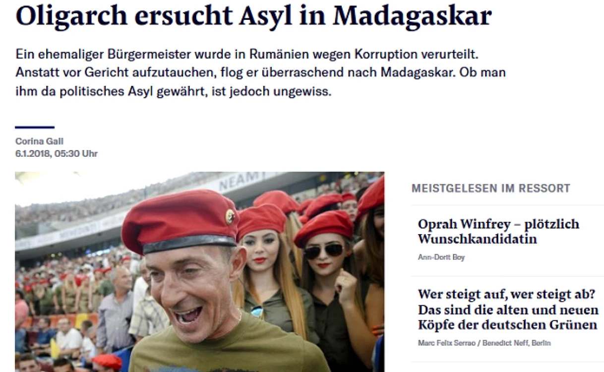 Radu Mazare in presa internationala FOTO Captura Neue Zürcher Zeitung