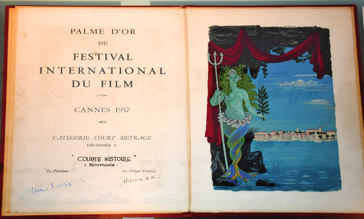 Diploma premiului Palme d'Or, primită de Ion Popescu Gopo la Festivalul Internațional al Filmului de la Cannes din anul 1957