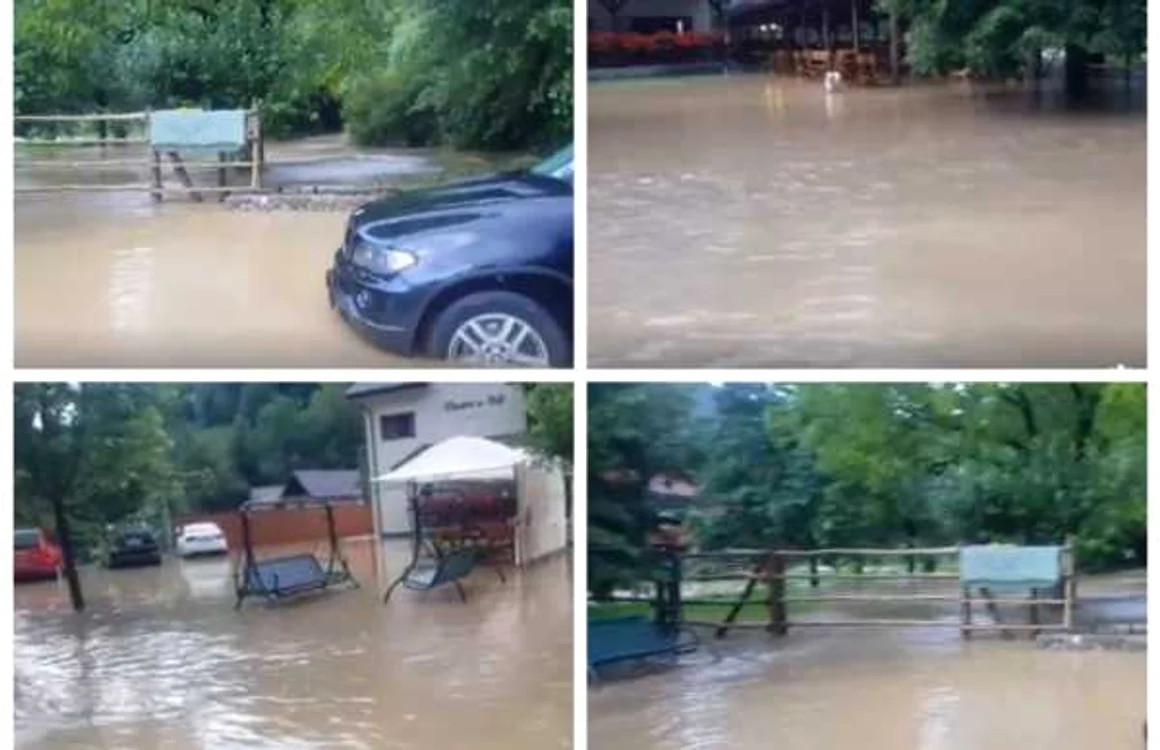 Apele au inundat spaţiile exterioare şi curtea pensiuni