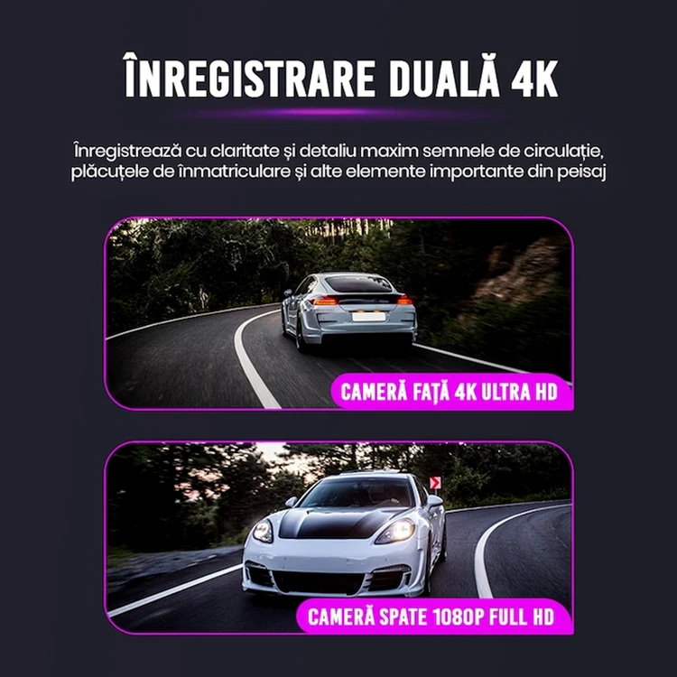Xenomo ROAD-X cameră auto duală cu filmare 4K față și 1080p spate