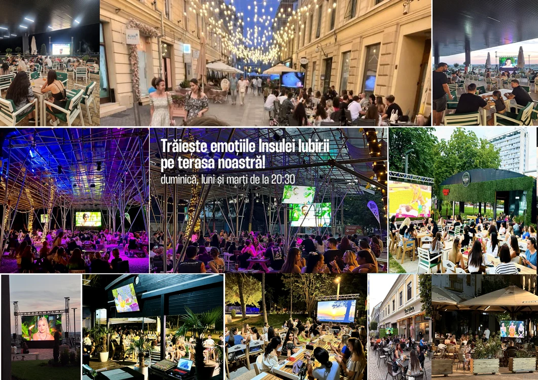 Colaj de imagini despre„Insula Iubirii”, consumată colectiv, la terase Foto Facebook DMS