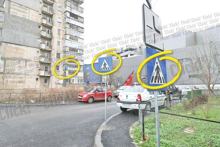 În această imagine  se văd patru indicatoare,  amplasate în parcare (Fotografii: Dorin Constanda/ Click!)