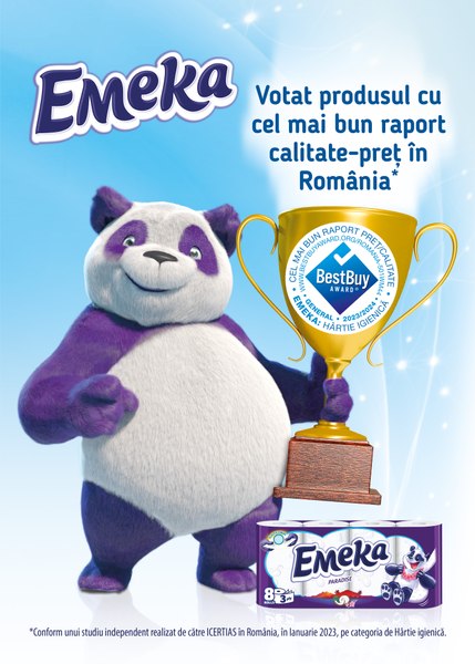 Emeka, brandul de hârtie igienică prezent pe piaţa din România de peste 10 ani, a obţinut prestigiosul premiu internaţional Best Buy Award 2023-2024 