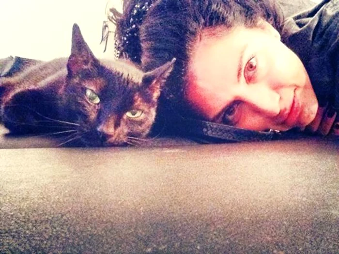 Părul de abanos al artistei aduce cu... blana pisicuţei