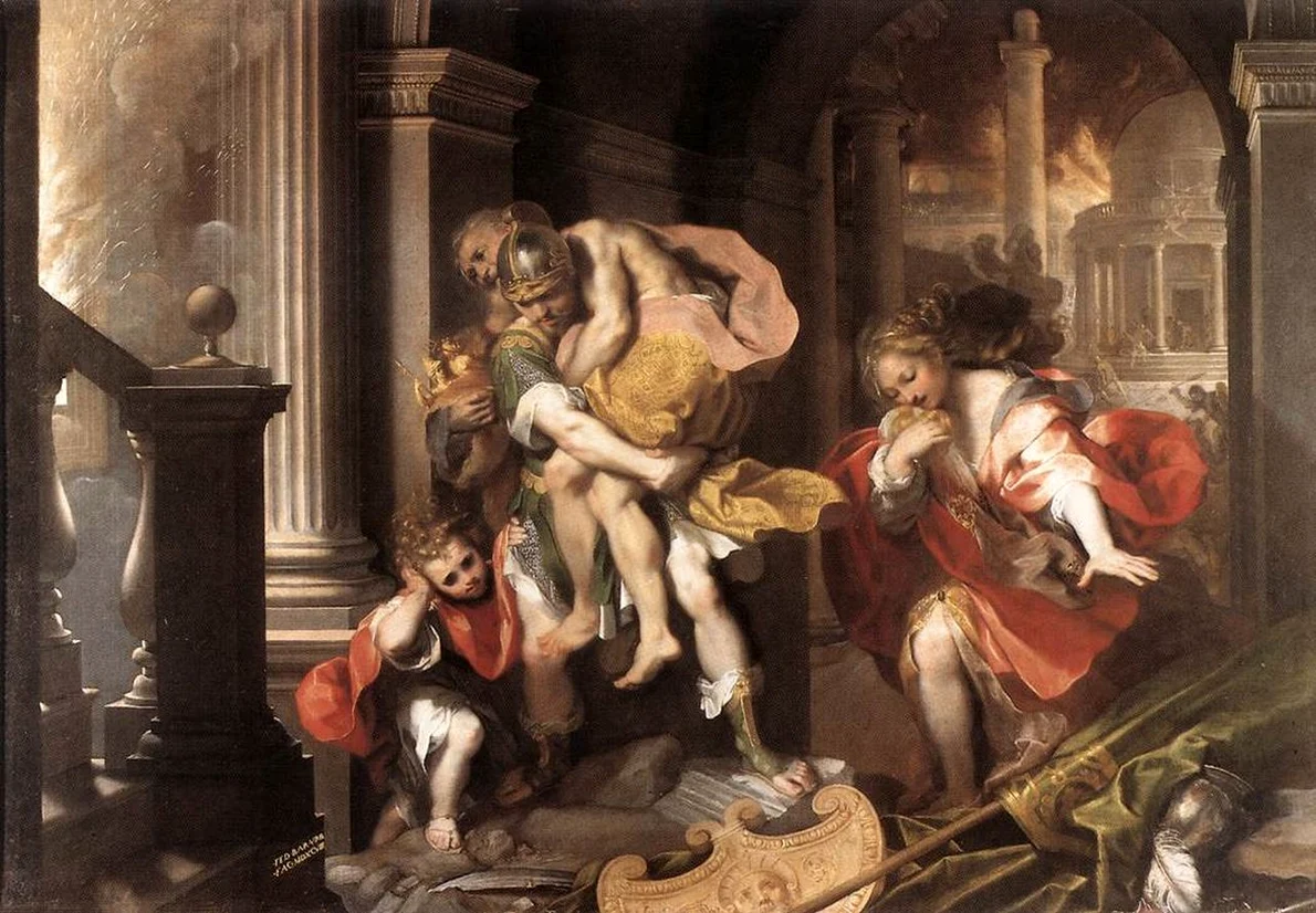Aeneas fuge din Troia. Pictură de Federico Barocci (1598), aflată la Galleria Borghese din Roma (© Wikimedia Commons)