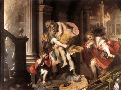 Aeneas fuge din Troia. Pictură de Federico Barocci (1598), aflată la Galleria Borghese din Roma (© Wikimedia Commons)