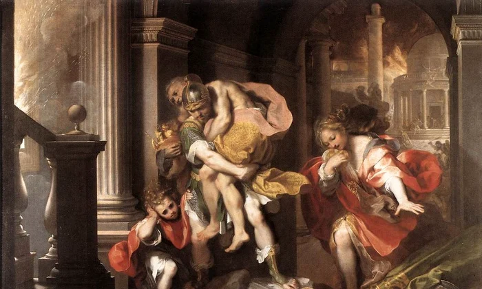Aeneas fuge din Troia. Pictură de Federico Barocci (1598), aflată la Galleria Borghese din Roma (© Wikimedia Commons)