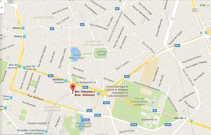 Aceasta este zona Schuman, din inima capitalei europene, unde s-au produs cele trei explozii