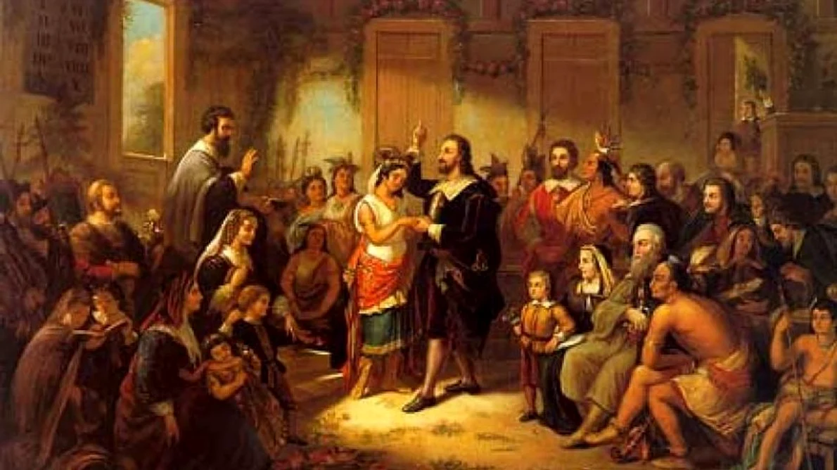 Pocahontas şi John Rolfe, căsătoria care a oprit războiul cu indienii jpeg