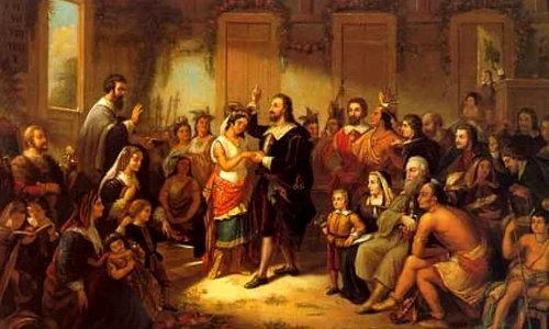 Pocahontas şi John Rolfe, căsătoria care a oprit războiul cu indienii jpeg