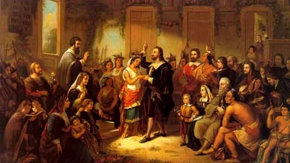 Pocahontas şi John Rolfe, căsătoria care a oprit războiul cu indienii jpeg