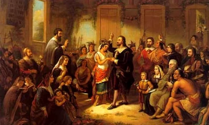 Pocahontas şi John Rolfe, căsătoria care a oprit războiul cu indienii jpeg