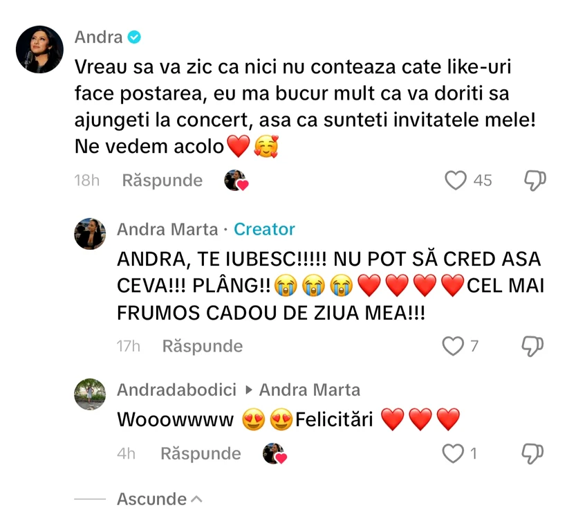Andra le-a invitat pe cele două la concert
