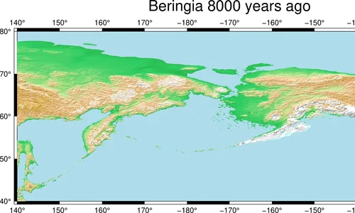 Beringia, în urmă cu 8.000 de ani (© Wikimedia Commons)