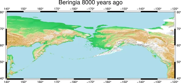 Beringia, în urmă cu 8.000 de ani (© Wikimedia Commons)