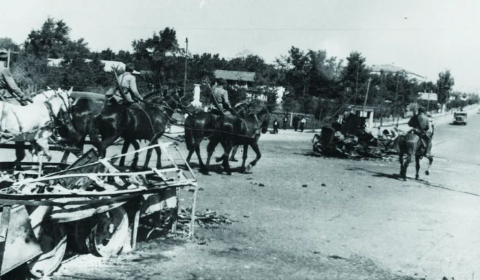 Trupe de cavalerie române fotografiate după luptele purtate în nordul Capitalei, la 24 august 1944