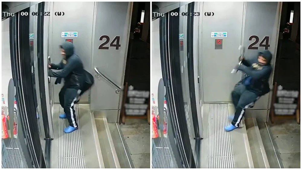 Jaf caraghis la Londra. Un hoț a rămas cu mânerul ușii în mână. Nu s-a lăsat și a intrat prin efracție în altă clădire