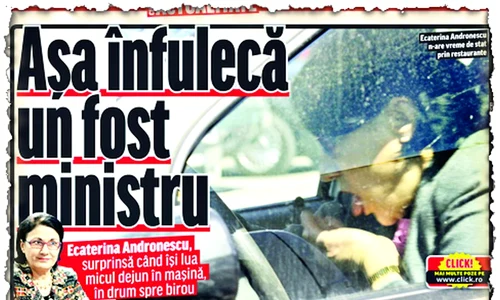 Ecaterina Andronescu a fost surprinsă  de fotoreporteri, în luna aprilie, când  lua micul dejun la semafor jpeg